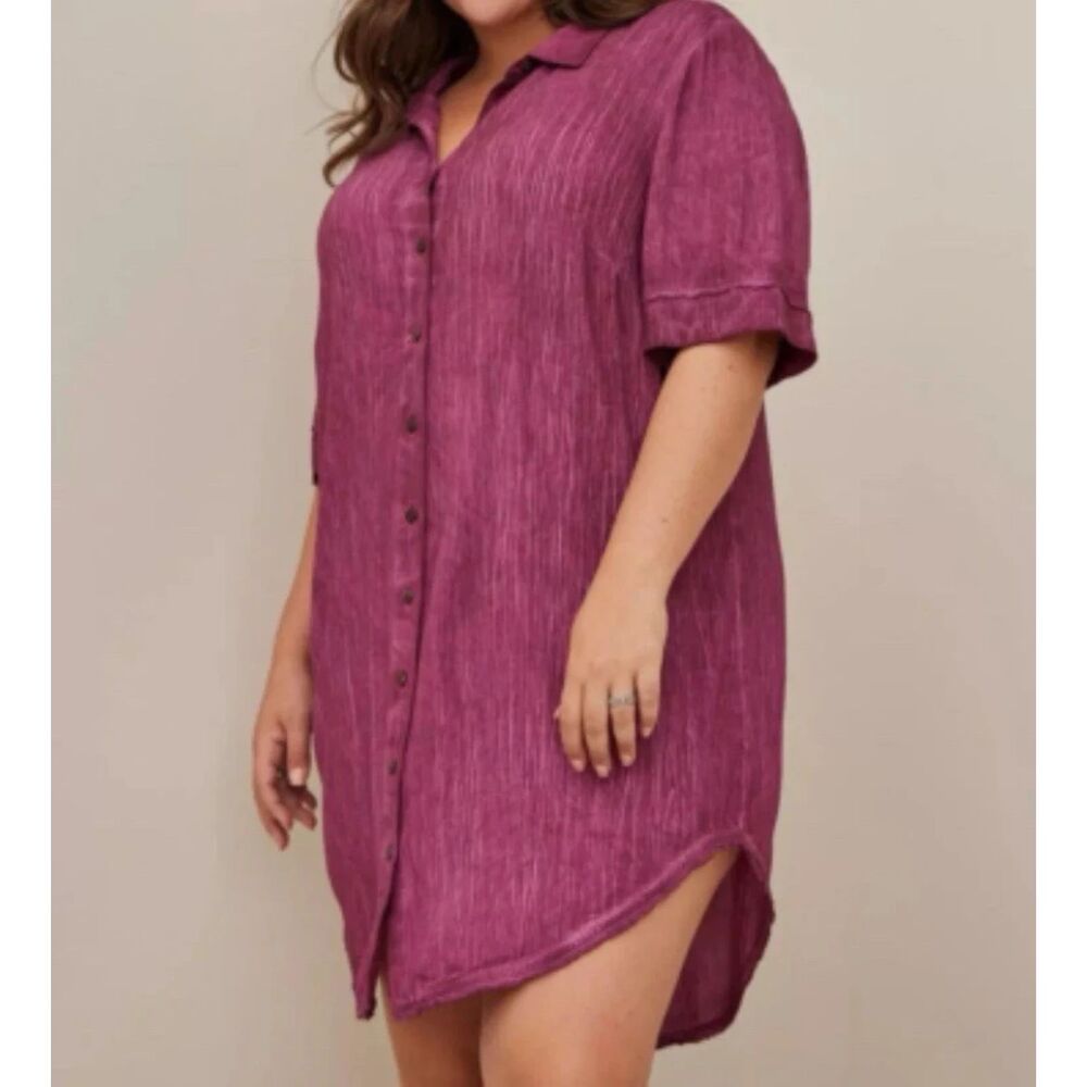 Torrid Shirt Dress Size 2X Pink Gauze Button Up Sleep/Swim Cover NEW W Tags